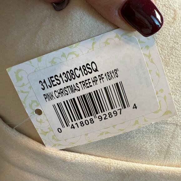 100% Wool Pink Christmas Tree Hook Pillow with Cream Velvet Backing NEW - Picture 6 of 9